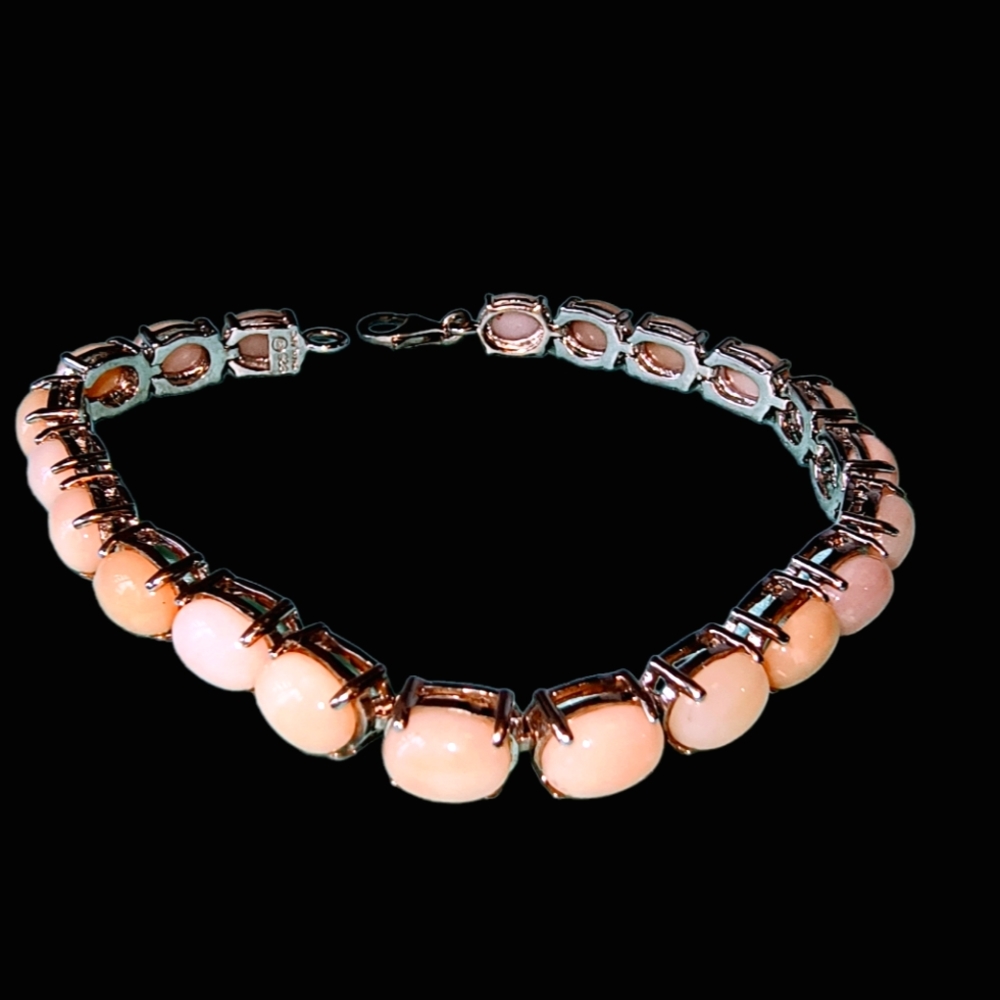 Pink Opal & Sterling Silver Tennis or Line Bracelet 7 1/2 Inches - Picture 3 of 10